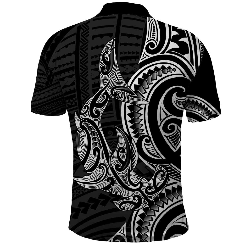 New Zealand Hammerhead Shark Polo Shirt Maori Haehae Mangopare Black - Polynesian Pride