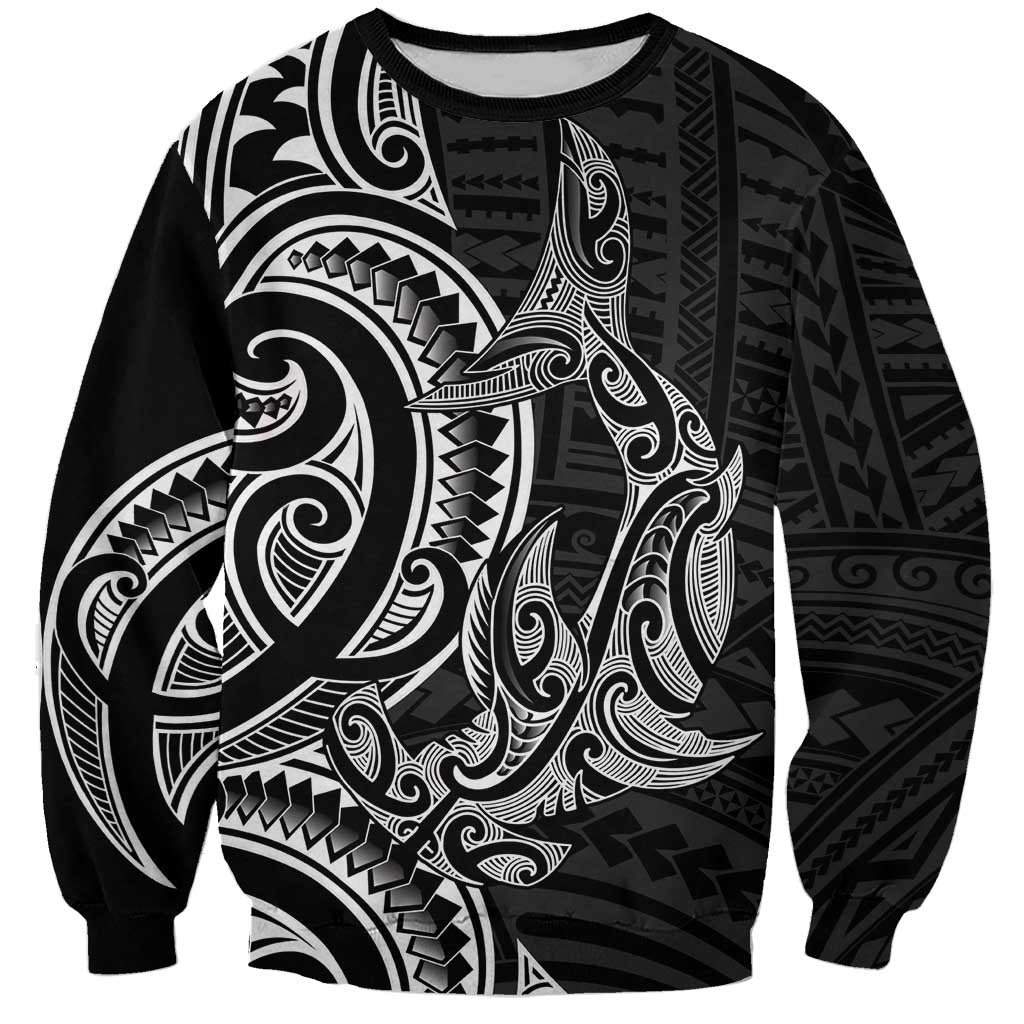 New Zealand Hammerhead Shark Sweatshirt Maori Haehae Mangopare Black - Polynesian Pride