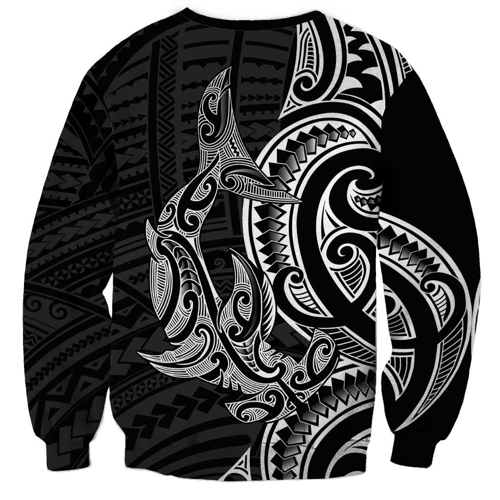 New Zealand Hammerhead Shark Sweatshirt Maori Haehae Mangopare Black - Polynesian Pride