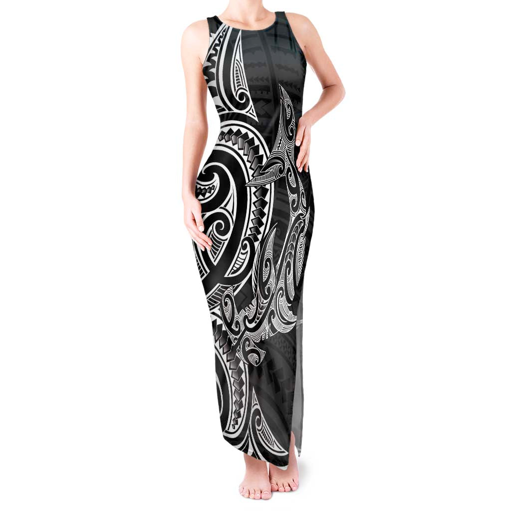 New Zealand Hammerhead Shark Tank Maxi Dress Maori Haehae Mangopare Black LT14 Women Black - Polynesian Pride