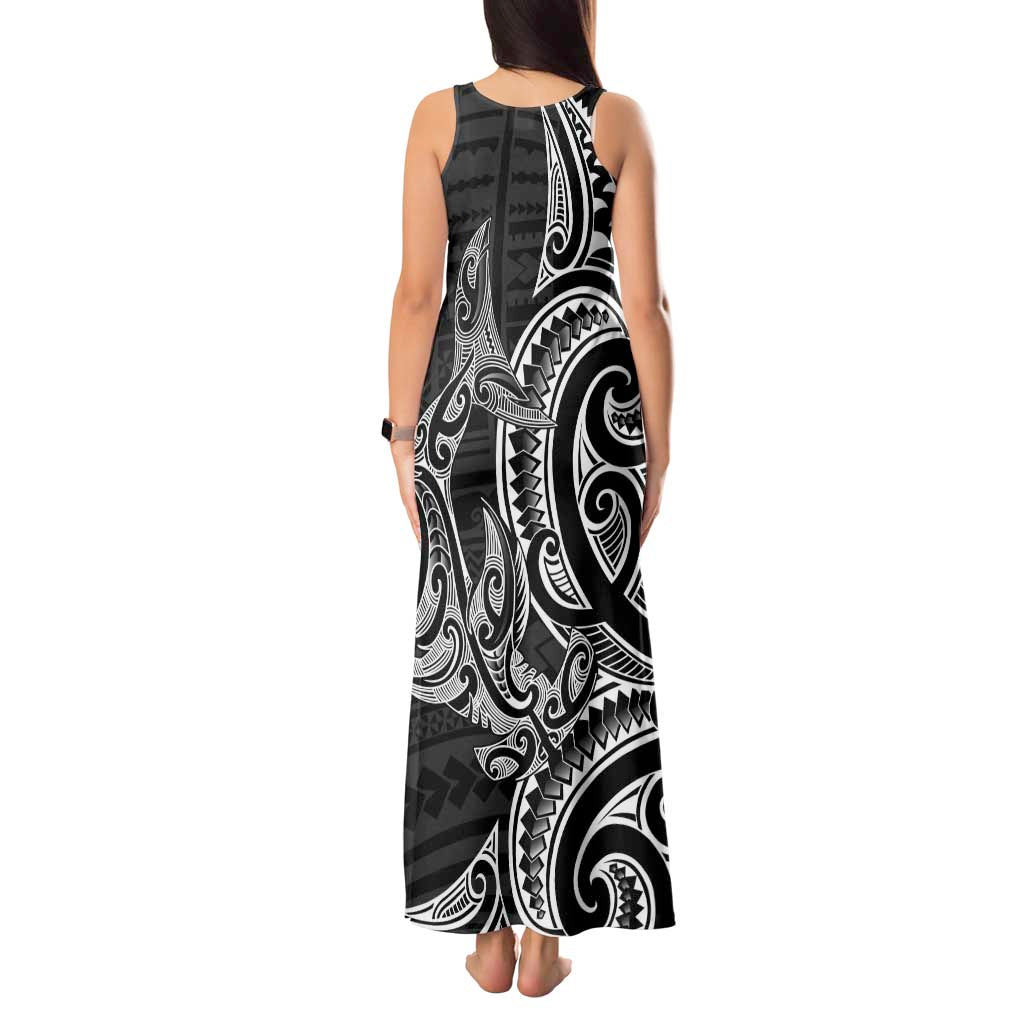 New Zealand Hammerhead Shark Tank Maxi Dress Maori Haehae Mangopare Black LT14 - Polynesian Pride