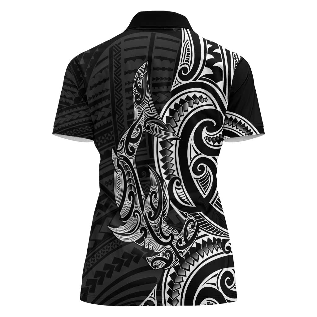 New Zealand Hammerhead Shark Women Polo Shirt Maori Haehae Mangopare Black - Polynesian Pride