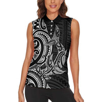 New Zealand Hammerhead Shark Women Sleeveless Polo Shirt Maori Haehae Mangopare Black - Polynesian Pride