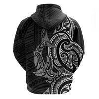 New Zealand Hammerhead Shark Zip Hoodie Maori Haehae Mangopare Black LT14 - Polynesian Pride