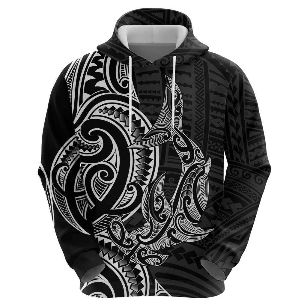 New Zealand Hammerhead Shark Zip Hoodie Maori Haehae Mangopare Black LT14 - Polynesian Pride
