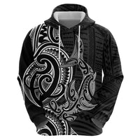 New Zealand Hammerhead Shark Zip Hoodie Maori Haehae Mangopare Black LT14 - Polynesian Pride
