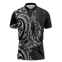 New Zealand Hammerhead Shark Zipper Polo Shirt Maori Haehae Mangopare Black - Polynesian Pride