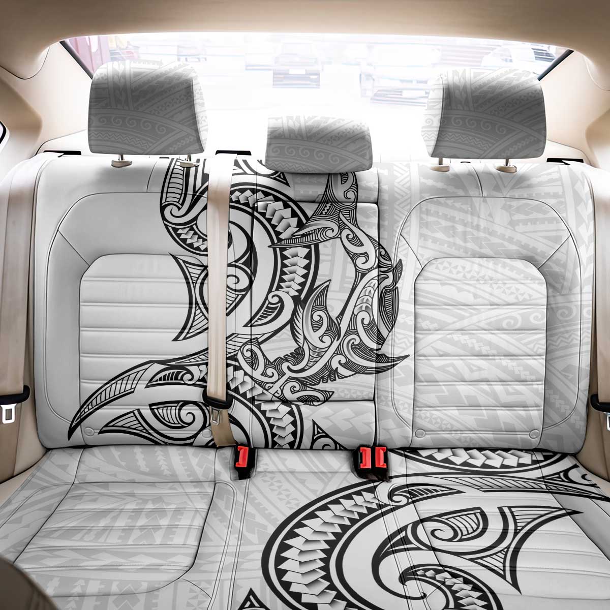 New Zealand Hammerhead Shark Back Car Seat Cover Maori Haehae Mangopare White - Polynesian Pride