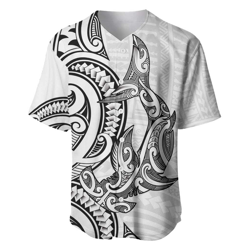 New Zealand Hammerhead Shark Baseball Jersey Maori Haehae Mangopare White LT14 White - Polynesian Pride