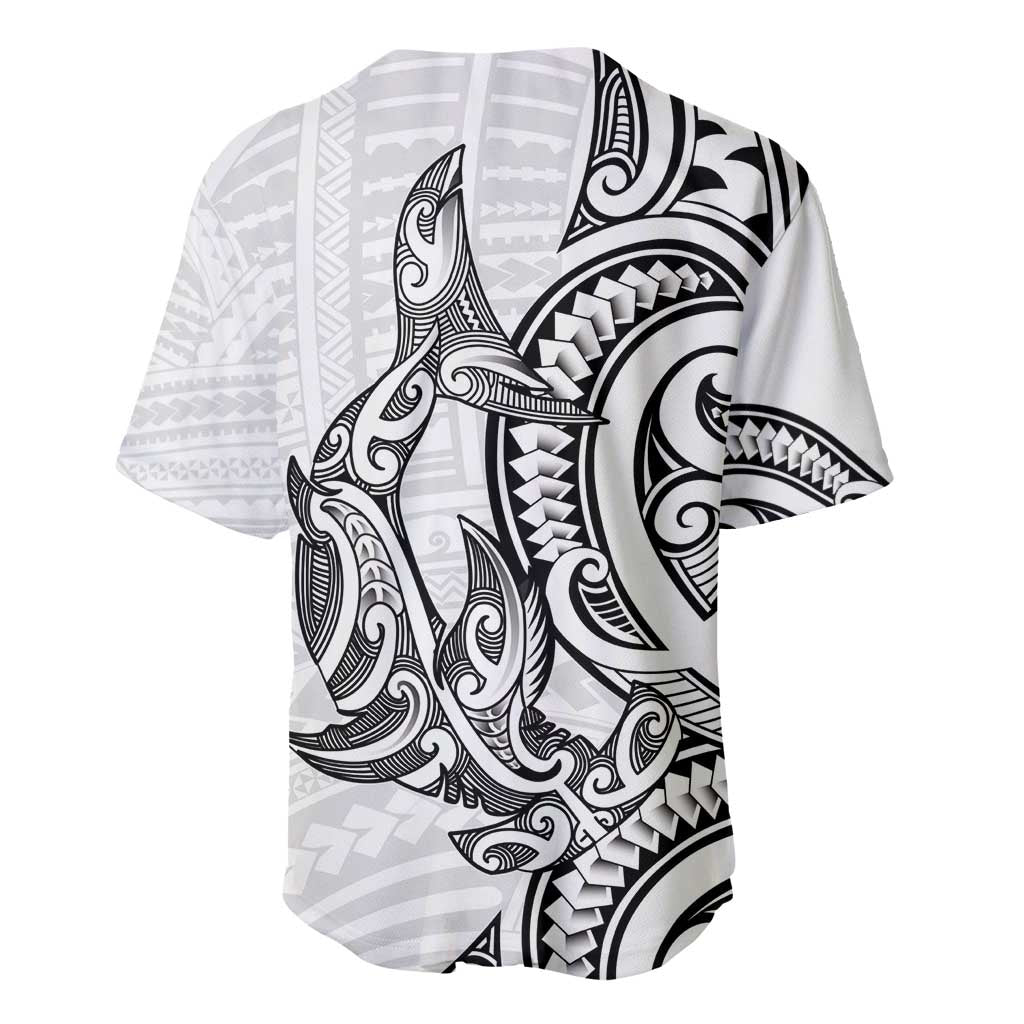 New Zealand Hammerhead Shark Baseball Jersey Maori Haehae Mangopare White LT14 - Polynesian Pride