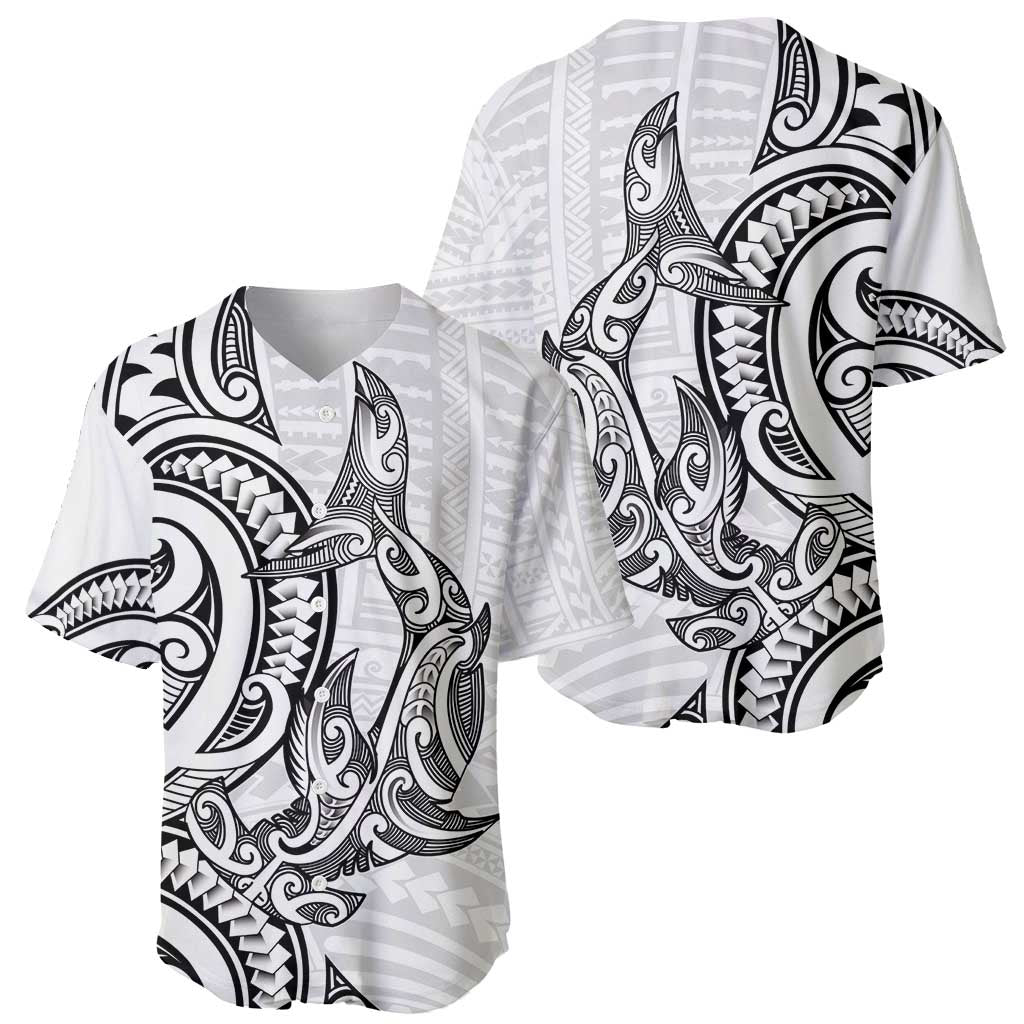 New Zealand Hammerhead Shark Baseball Jersey Maori Haehae Mangopare White LT14 - Polynesian Pride