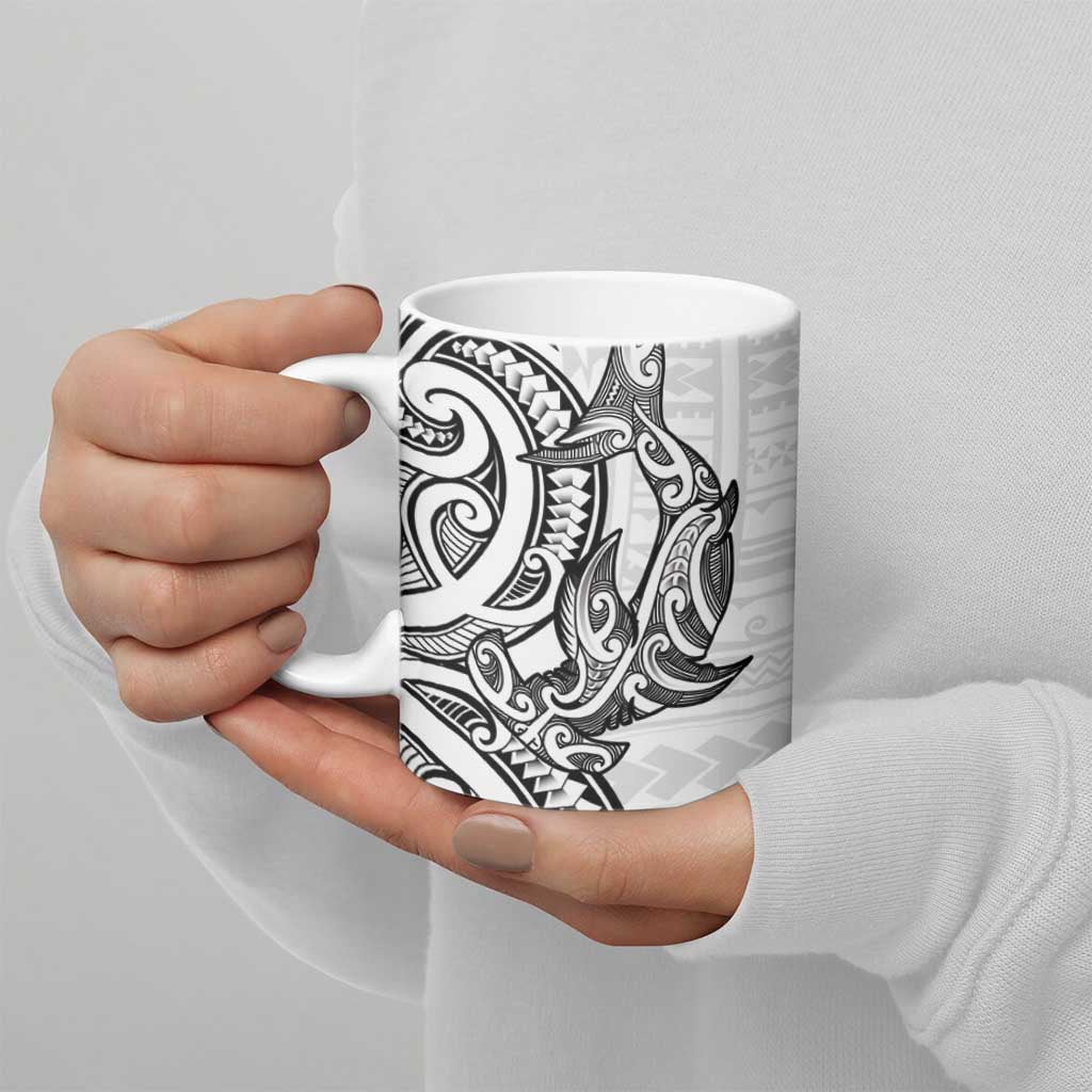 New Zealand Hammerhead Shark Ceramic Mug Maori Haehae Mangopare White - Polynesian Pride