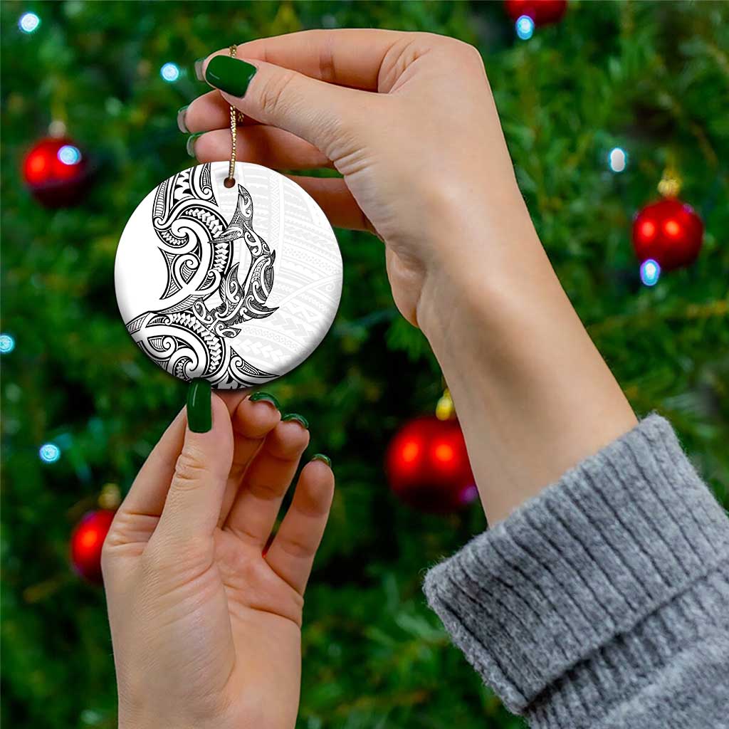 New Zealand Hammerhead Shark Ceramic Ornament Maori Haehae Mangopare White - Polynesian Pride
