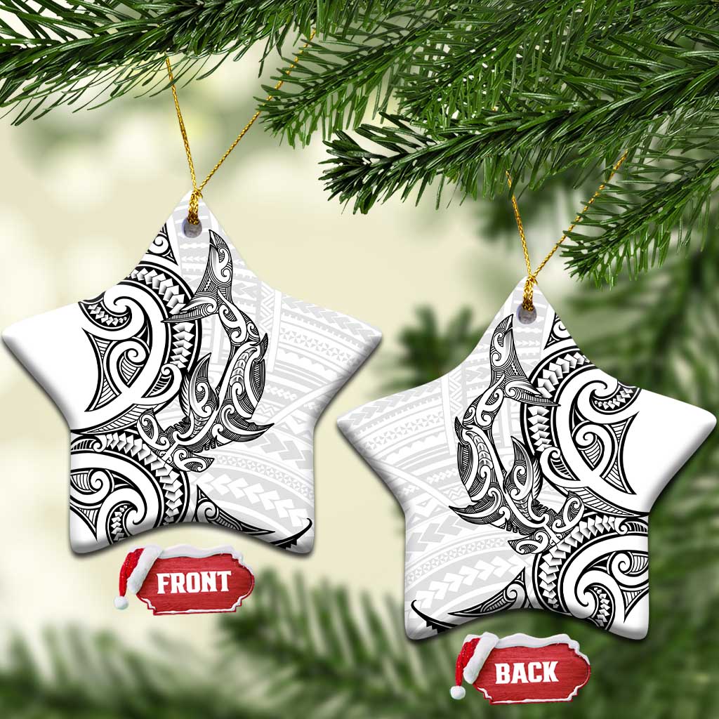 New Zealand Hammerhead Shark Ceramic Ornament Maori Haehae Mangopare White - Polynesian Pride