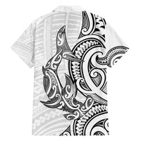 New Zealand Hammerhead Shark Family Matching Long Sleeve Bodycon Dress and Hawaiian Shirt Maori Haehae Mangopare White - Polynesian Pride