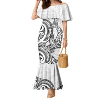 New Zealand Hammerhead Shark Family Matching Mermaid Dress and Hawaiian Shirt Maori Haehae Mangopare White - Polynesian Pride