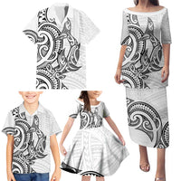 New Zealand Hammerhead Shark Family Matching Puletasi and Hawaiian Shirt Maori Haehae Mangopare White - Polynesian Pride