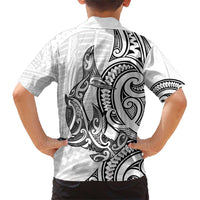 New Zealand Hammerhead Shark Family Matching Short Sleeve Bodycon Dress and Hawaiian Shirt Maori Haehae Mangopare White - Polynesian Pride