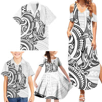 New Zealand Hammerhead Shark Family Matching Summer Maxi Dress and Hawaiian Shirt Maori Haehae Mangopare White - Polynesian Pride