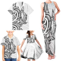 New Zealand Hammerhead Shark Family Matching Tank Maxi Dress and Hawaiian Shirt Maori Haehae Mangopare White - Polynesian Pride