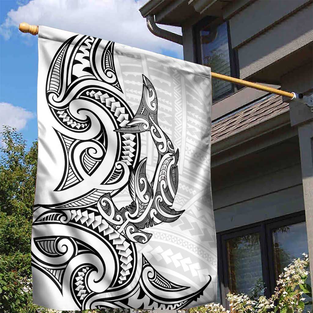 New Zealand Hammerhead Shark Garden Flag Maori Haehae Mangopare White - Polynesian Pride