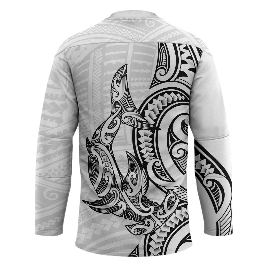 New Zealand Hammerhead Shark Hockey Jersey Maori Haehae Mangopare White LT14 - Polynesian Pride