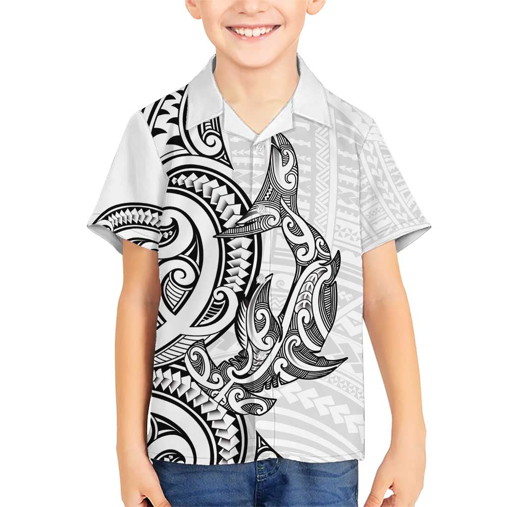 New Zealand Hammerhead Shark Kid Hawaiian Shirt Maori Haehae Mangopare White LT14 Kid White - Polynesian Pride