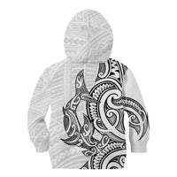 New Zealand Hammerhead Shark Kid Hoodie Maori Haehae Mangopare White - Polynesian Pride