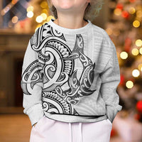New Zealand Hammerhead Shark Kid Ugly Christmas Sweater Maori Haehae Mangopare White - Polynesian Pride