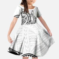 New Zealand Hammerhead Shark Kid Short Sleeve Dress Maori Haehae Mangopare White LT14 KID White - Polynesian Pride