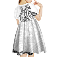 New Zealand Hammerhead Shark Kid Short Sleeve Dress Maori Haehae Mangopare White LT14 - Polynesian Pride