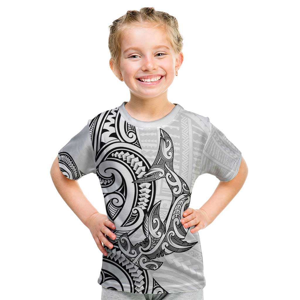 New Zealand Hammerhead Shark Kid T Shirt Maori Haehae Mangopare White LT14 White - Polynesian Pride
