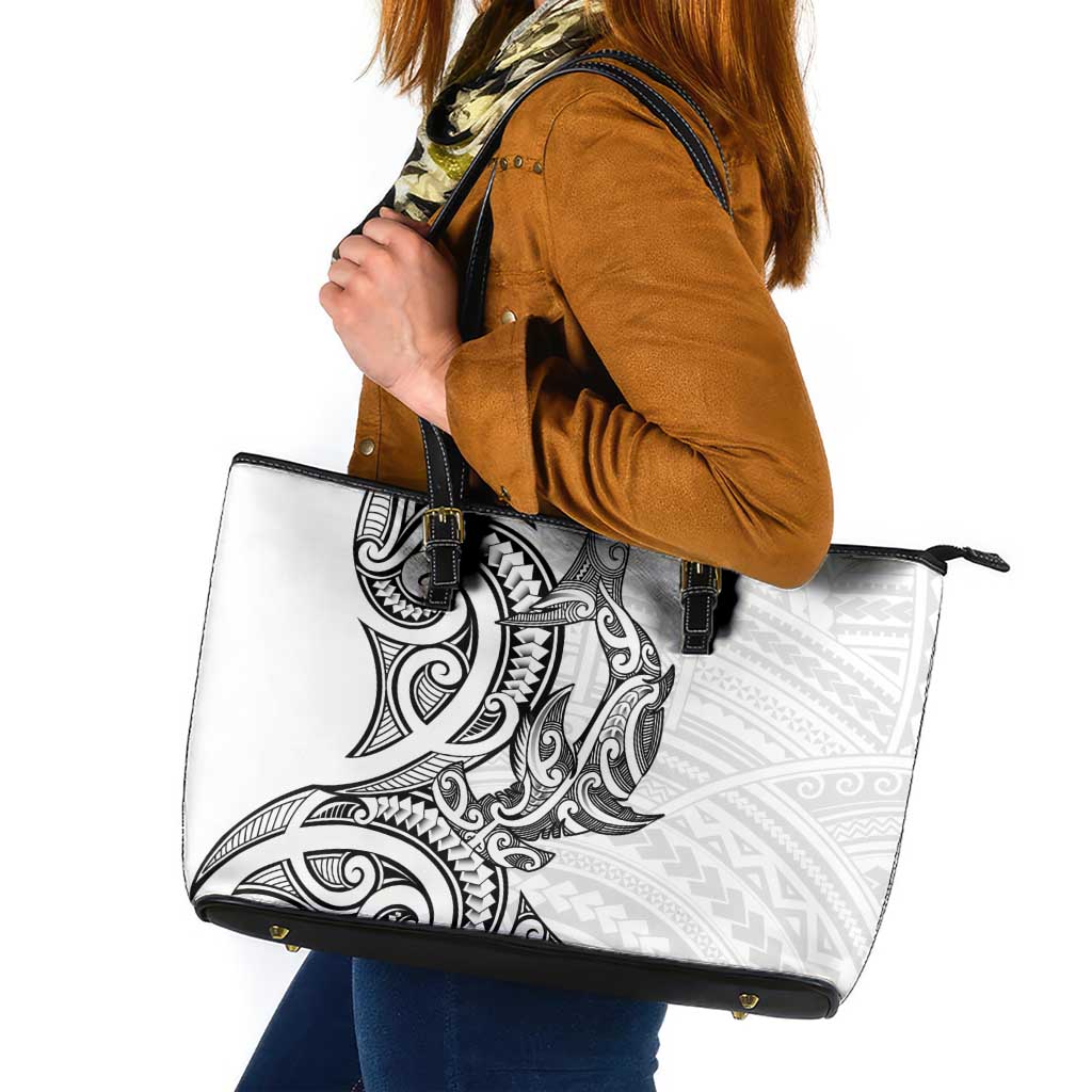 New Zealand Hammerhead Shark Leather Tote Bag Maori Haehae Mangopare White - Polynesian Pride