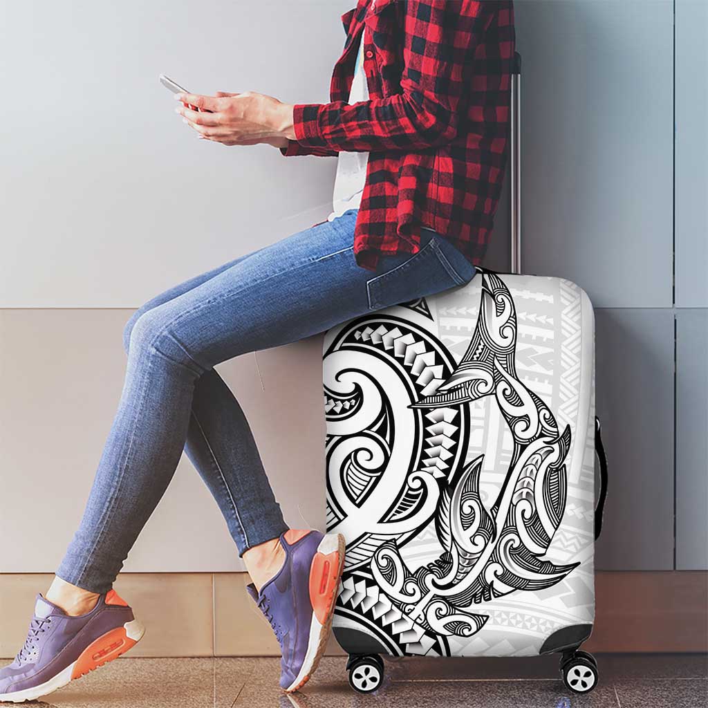 New Zealand Hammerhead Shark Luggage Cover Maori Haehae Mangopare White - Polynesian Pride