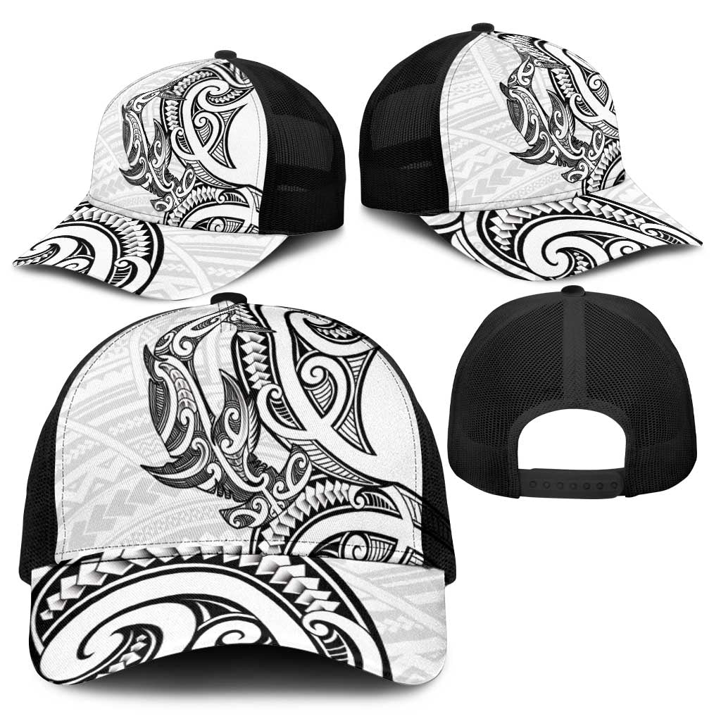 New Zealand Hammerhead Shark Mesh Trucker Cap Maori Haehae Mangopare White - Polynesian Pride