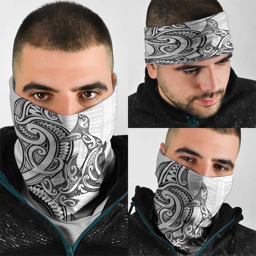 New Zealand Hammerhead Shark Neck Gaiter Maori Haehae Mangopare White - Polynesian Pride