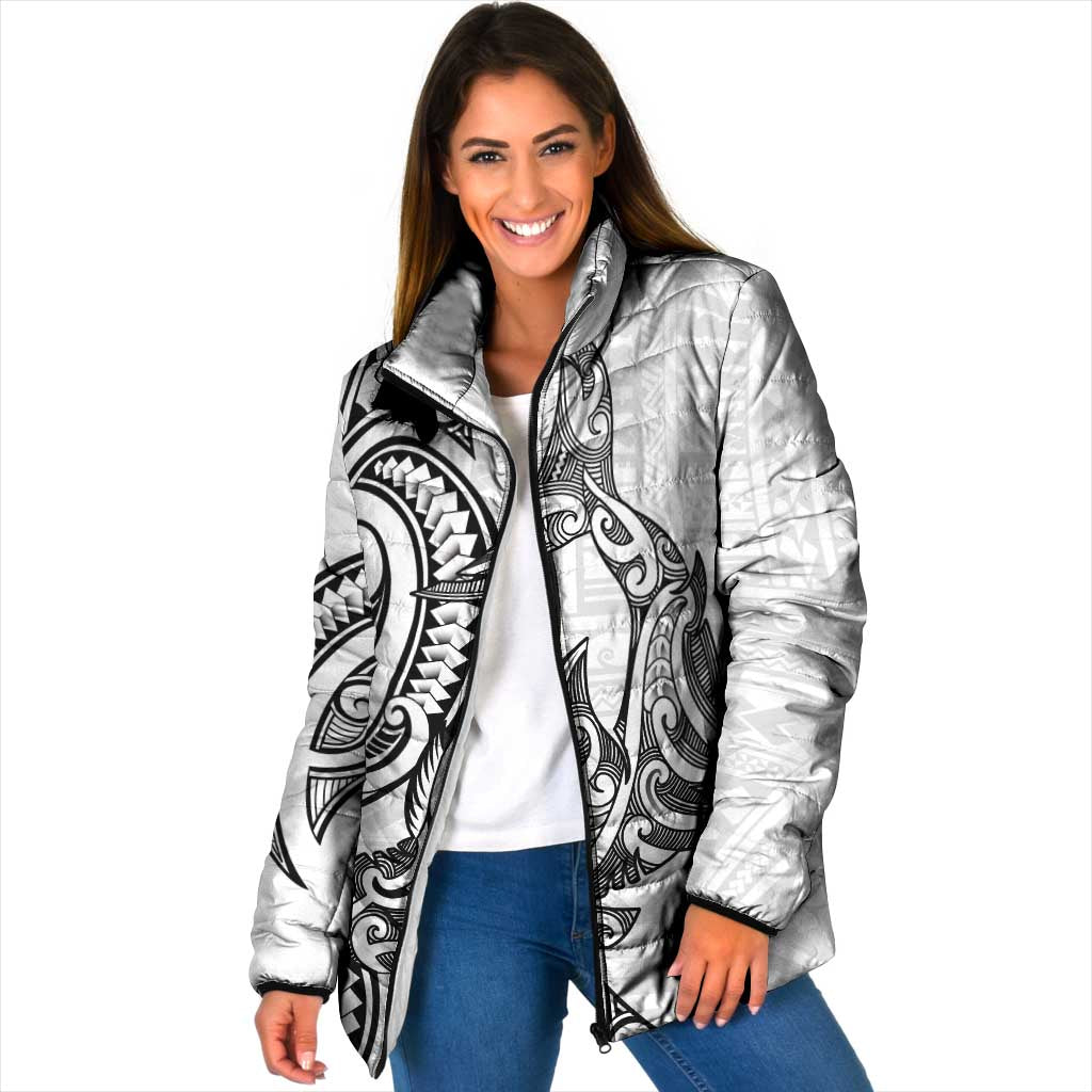 New Zealand Hammerhead Shark Padded Jacket Maori Haehae Mangopare White - Polynesian Pride
