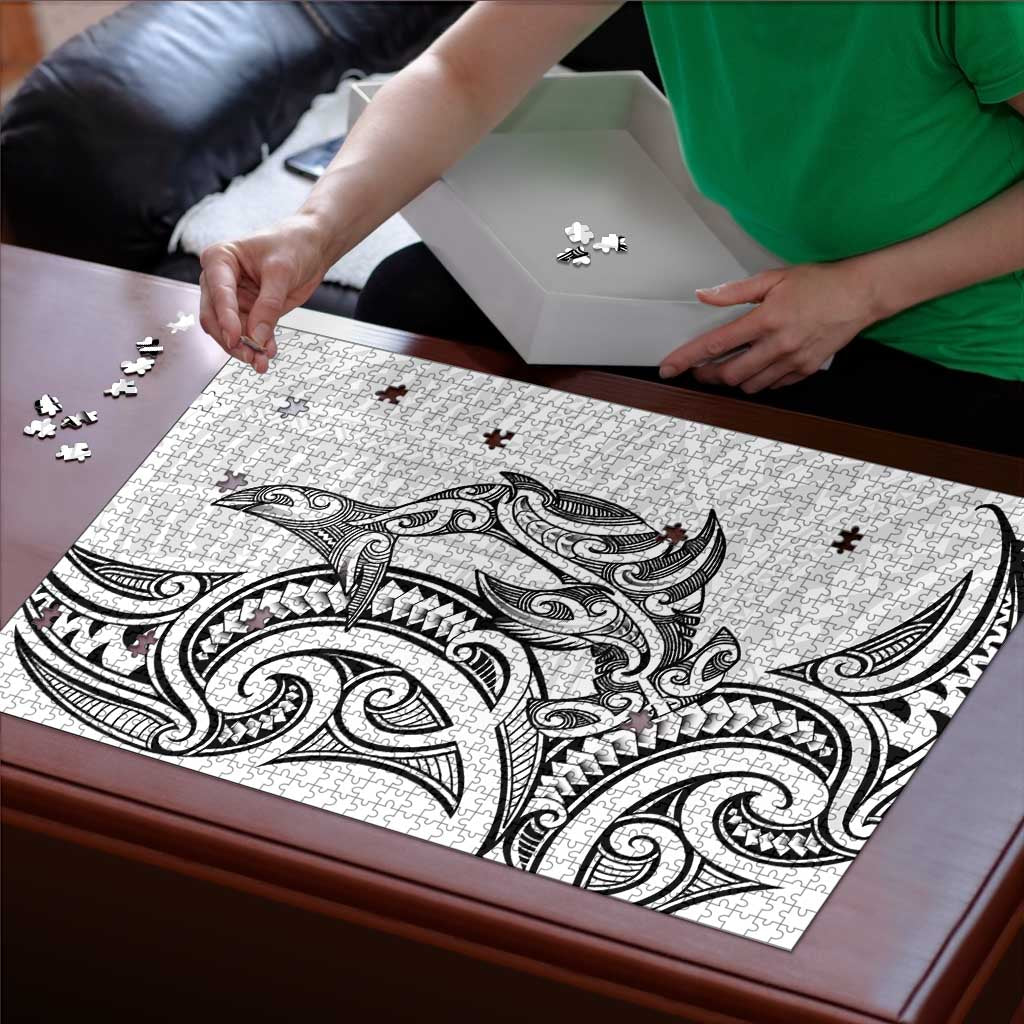New Zealand Hammerhead Shark Puzzle Maori Haehae Mangopare White - Polynesian Pride
