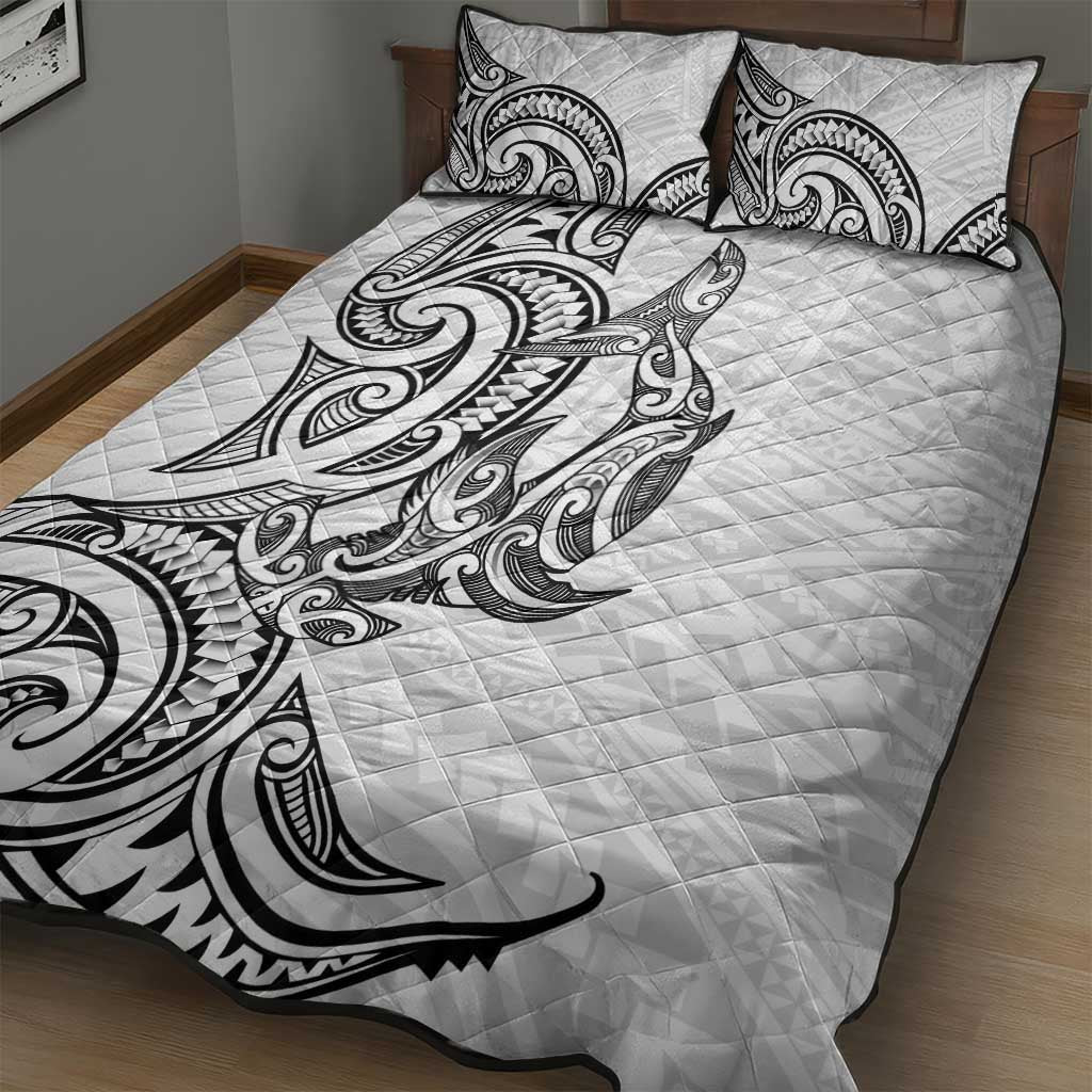 New Zealand Hammerhead Shark Quilt Bed Set Maori Haehae Mangopare White - Polynesian Pride