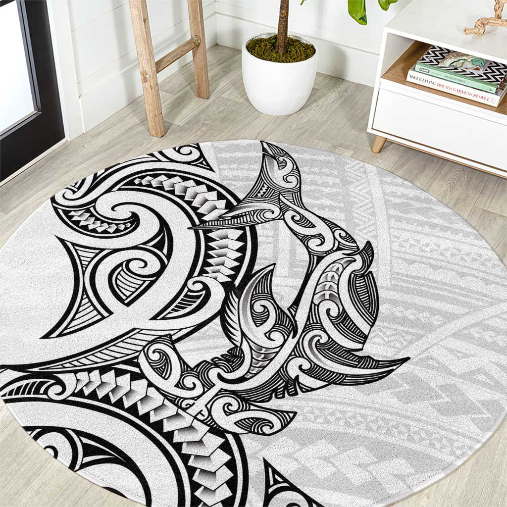 New Zealand Hammerhead Shark Round Carpet Maori Haehae Mangopare White LT14 White - Polynesian Pride
