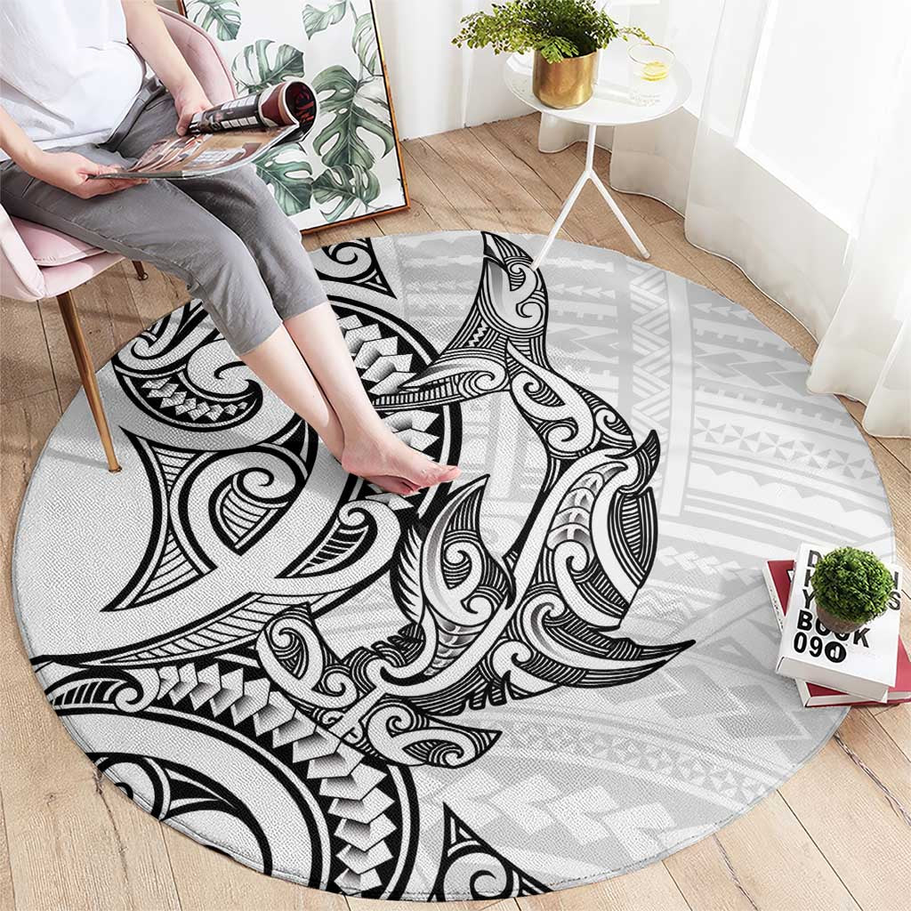 New Zealand Hammerhead Shark Round Carpet Maori Haehae Mangopare White LT14 - Polynesian Pride