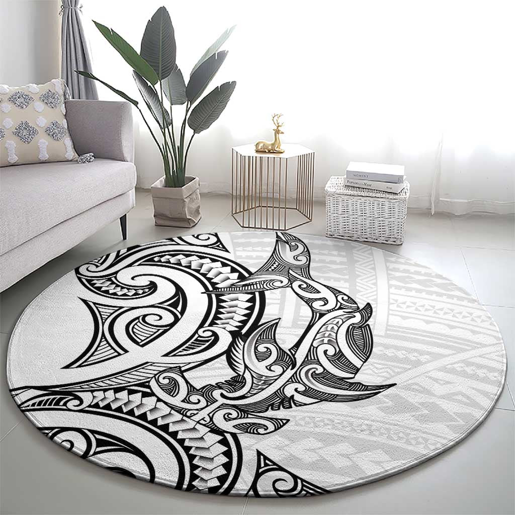 New Zealand Hammerhead Shark Round Carpet Maori Haehae Mangopare White LT14 - Polynesian Pride