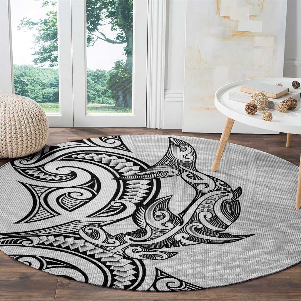 New Zealand Hammerhead Shark Round Carpet Maori Haehae Mangopare White LT14 - Polynesian Pride