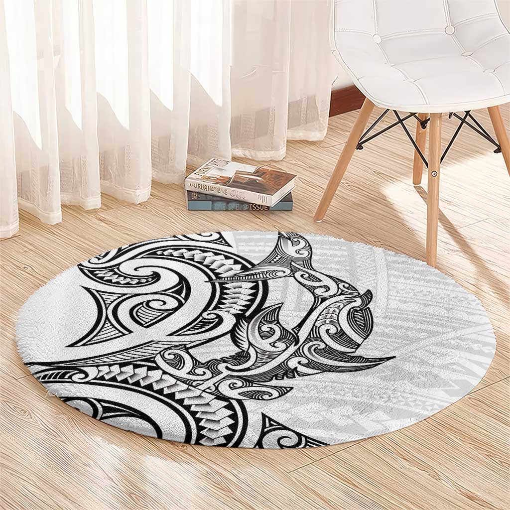New Zealand Hammerhead Shark Round Carpet Maori Haehae Mangopare White LT14 - Polynesian Pride