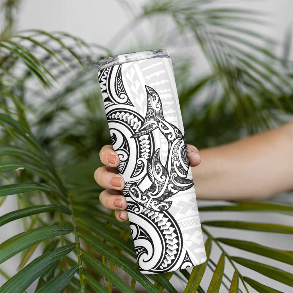 New Zealand Hammerhead Shark Skinny Tumbler Maori Haehae Mangopare White - Polynesian Pride