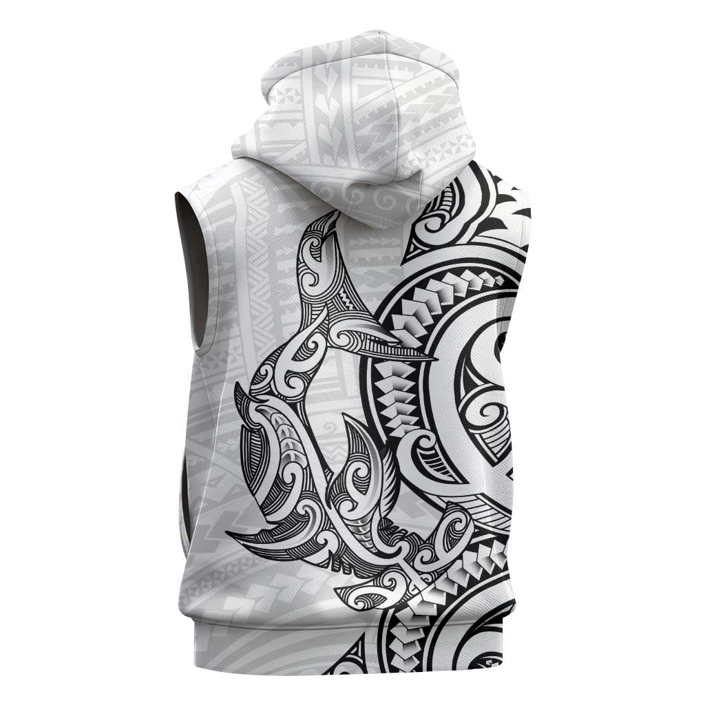 New Zealand Hammerhead Shark Sleeveless Zip Hoodie Maori Haehae Mangopare White LT14 - Polynesian Pride