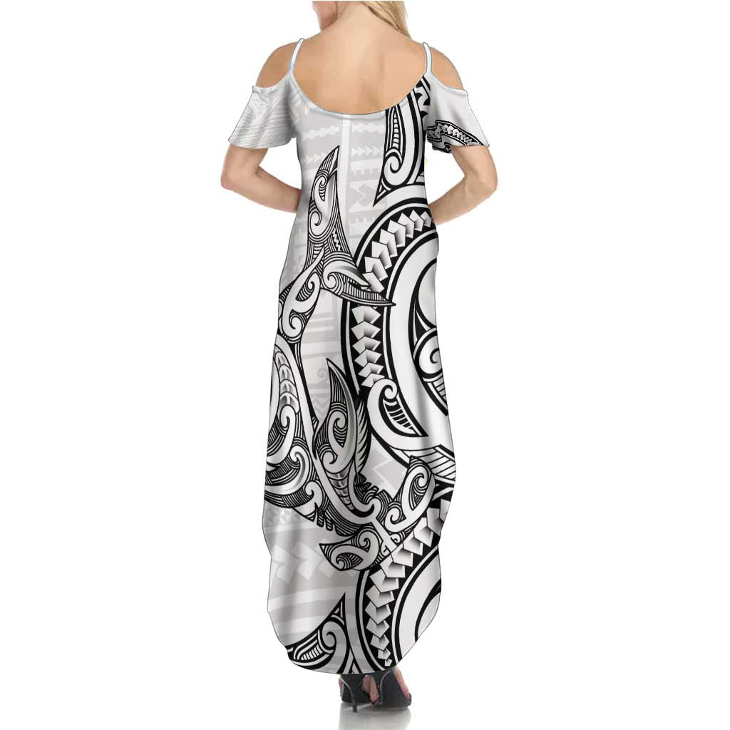 New Zealand Hammerhead Shark Summer Maxi Dress Maori Haehae Mangopare White LT14 - Polynesian Pride