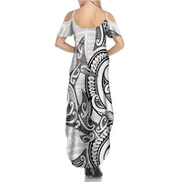 New Zealand Hammerhead Shark Summer Maxi Dress Maori Haehae Mangopare White LT14 - Polynesian Pride