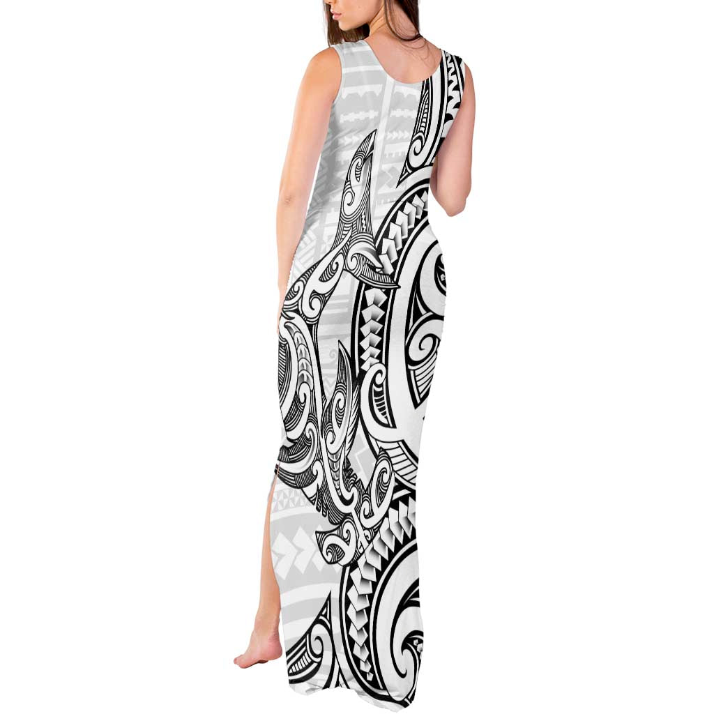 New Zealand Hammerhead Shark Tank Maxi Dress Maori Haehae Mangopare White LT14 - Polynesian Pride