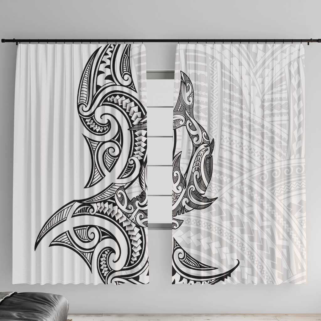 New Zealand Hammerhead Shark Window Curtain Maori Haehae Mangopare White LT14 With Hooks White - Polynesian Pride